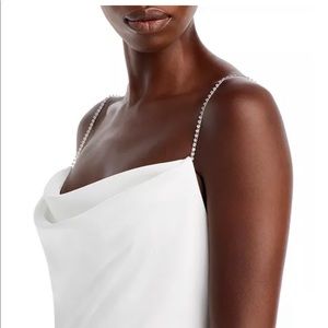 Bloomingdale’s White Satin Cowl Neck Dress with Rhinestone Straps - Bachelorette
